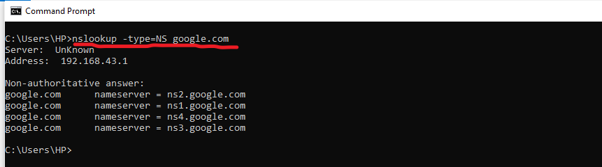 typeNS command